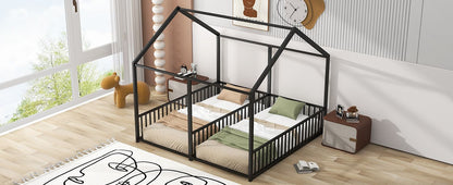 Metal Twin Size House Platform Beds, Two Shared Beds, Black image 5
