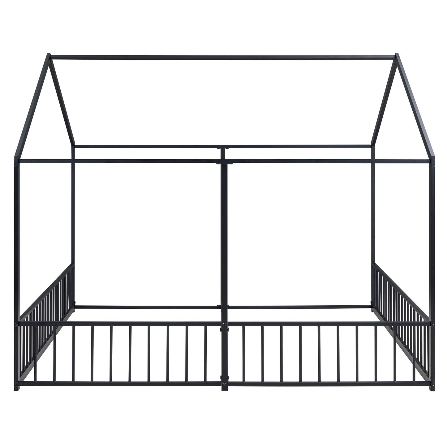 Metal Twin Size House Platform Beds, Two Shared Beds, Black image 11