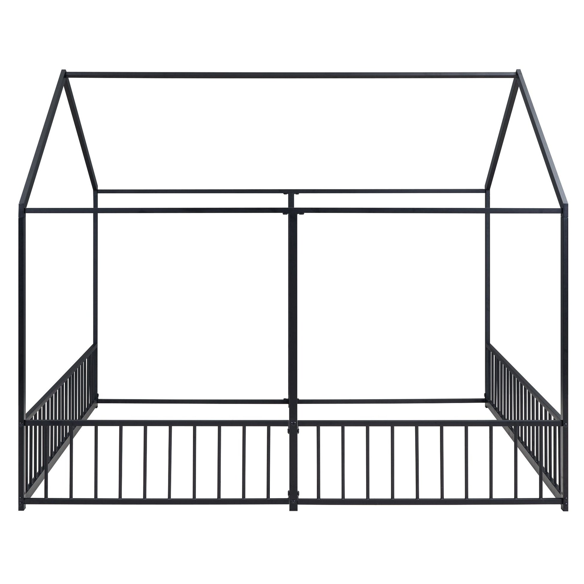 Metal Twin Size House Platform Beds, Two Shared Beds, Black image 11