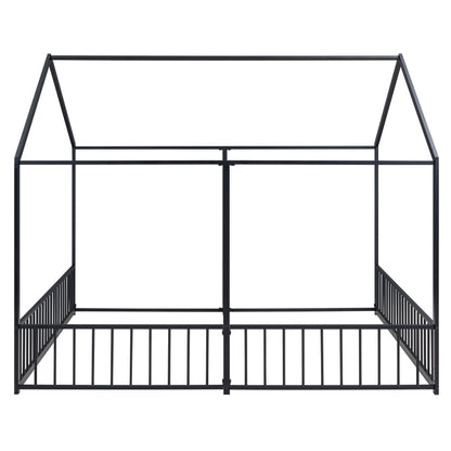 Metal Twin Size House Platform Beds, Two Shared Beds, Black image 11
