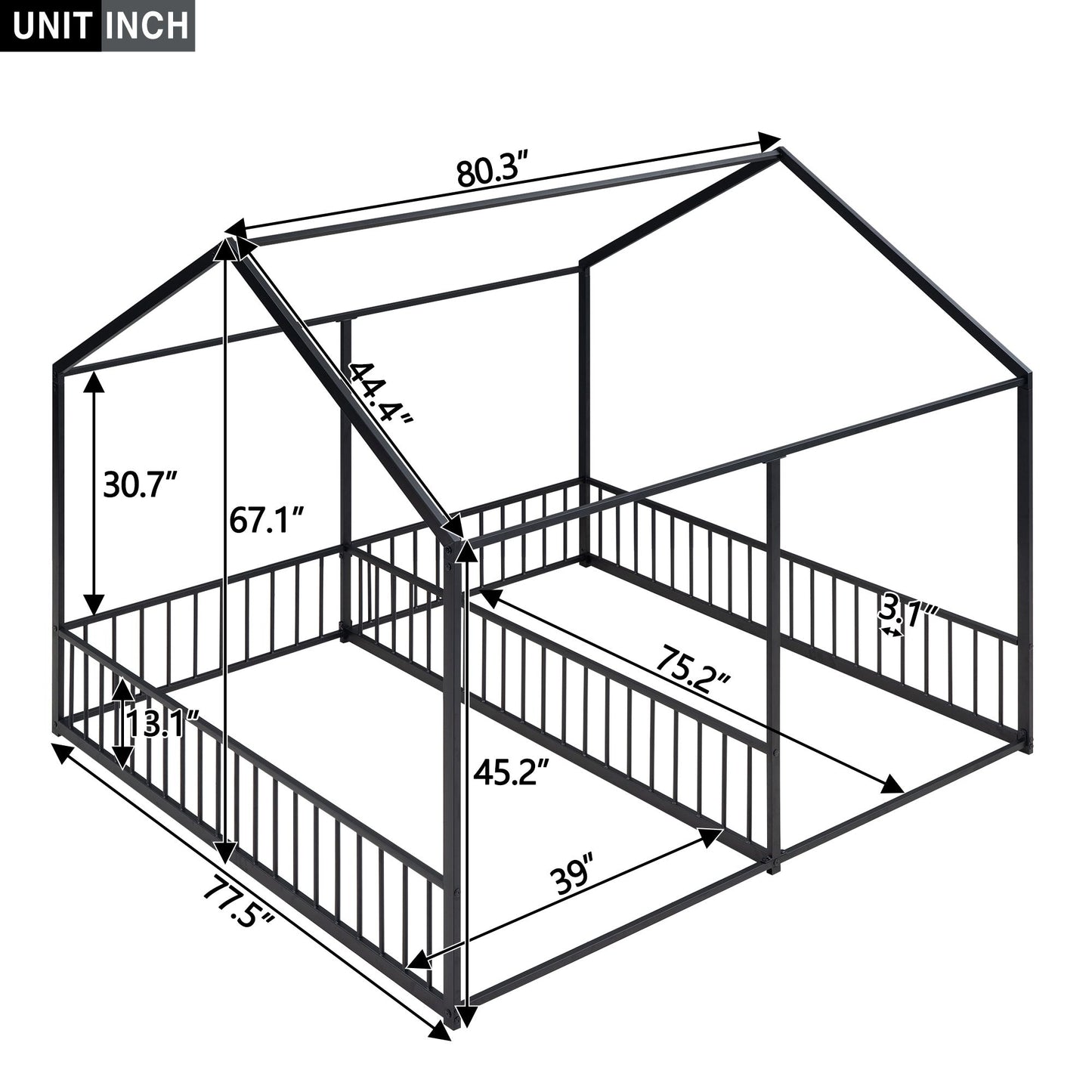 Metal Twin Size House Platform Beds, Two Shared Beds, Black image 6