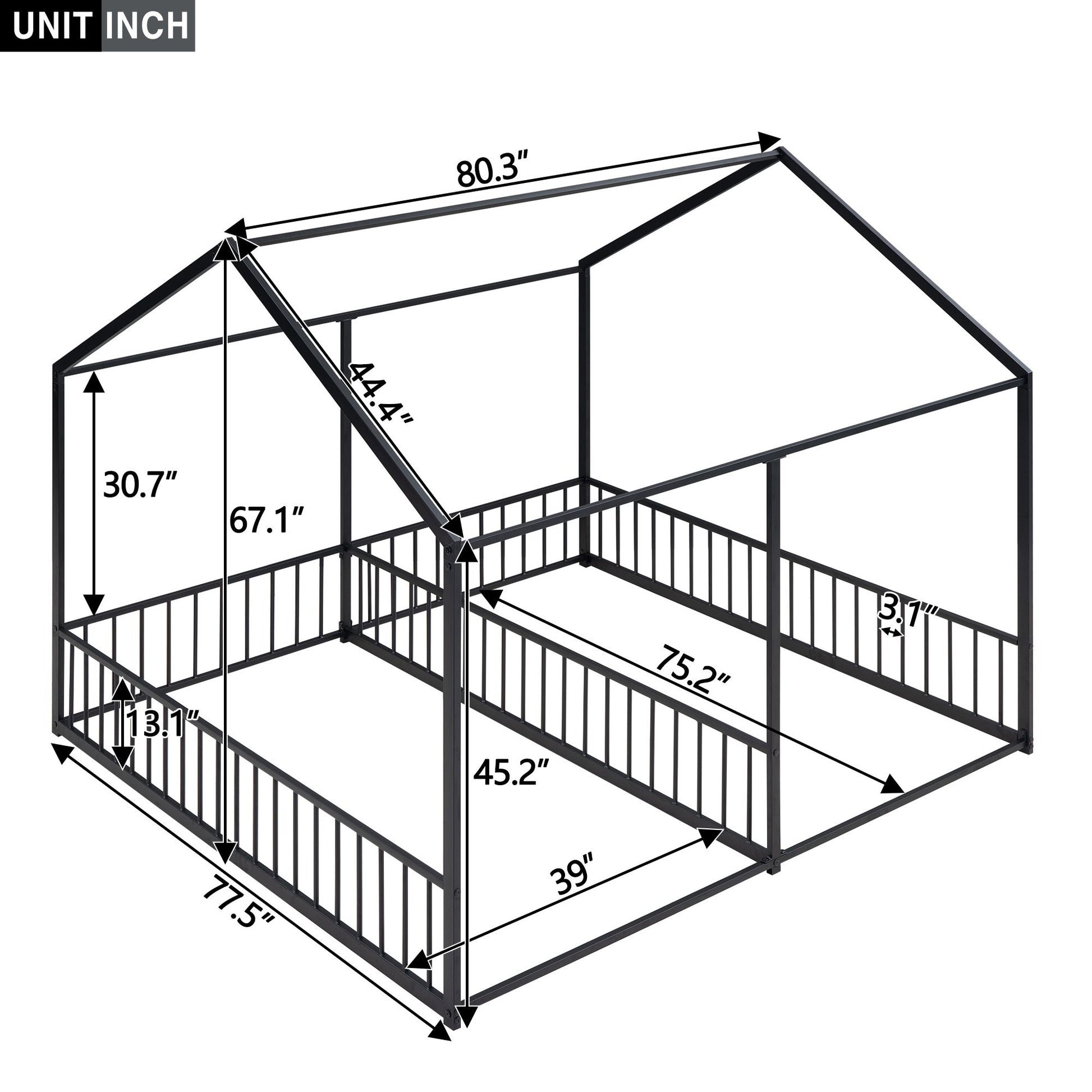 Metal Twin Size House Platform Beds, Two Shared Beds, Black image 6