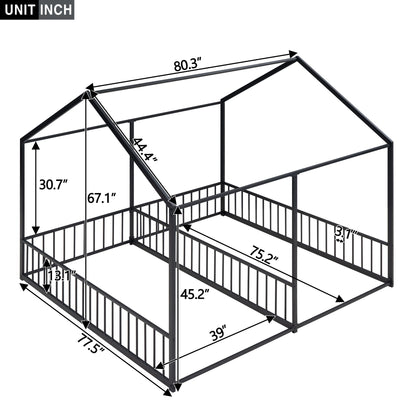 Metal Twin Size House Platform Beds, Two Shared Beds, Black image 6