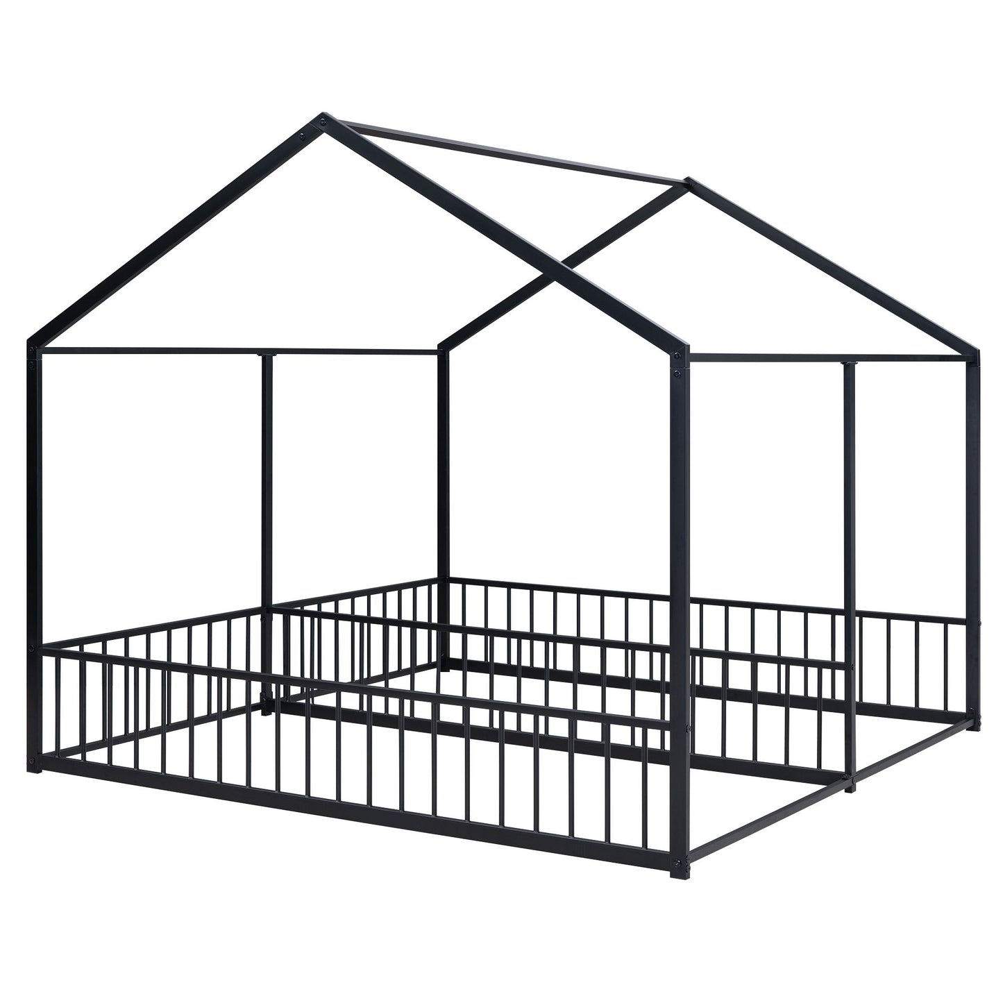 Metal Twin Size House Platform Beds, Two Shared Beds, Black image 7