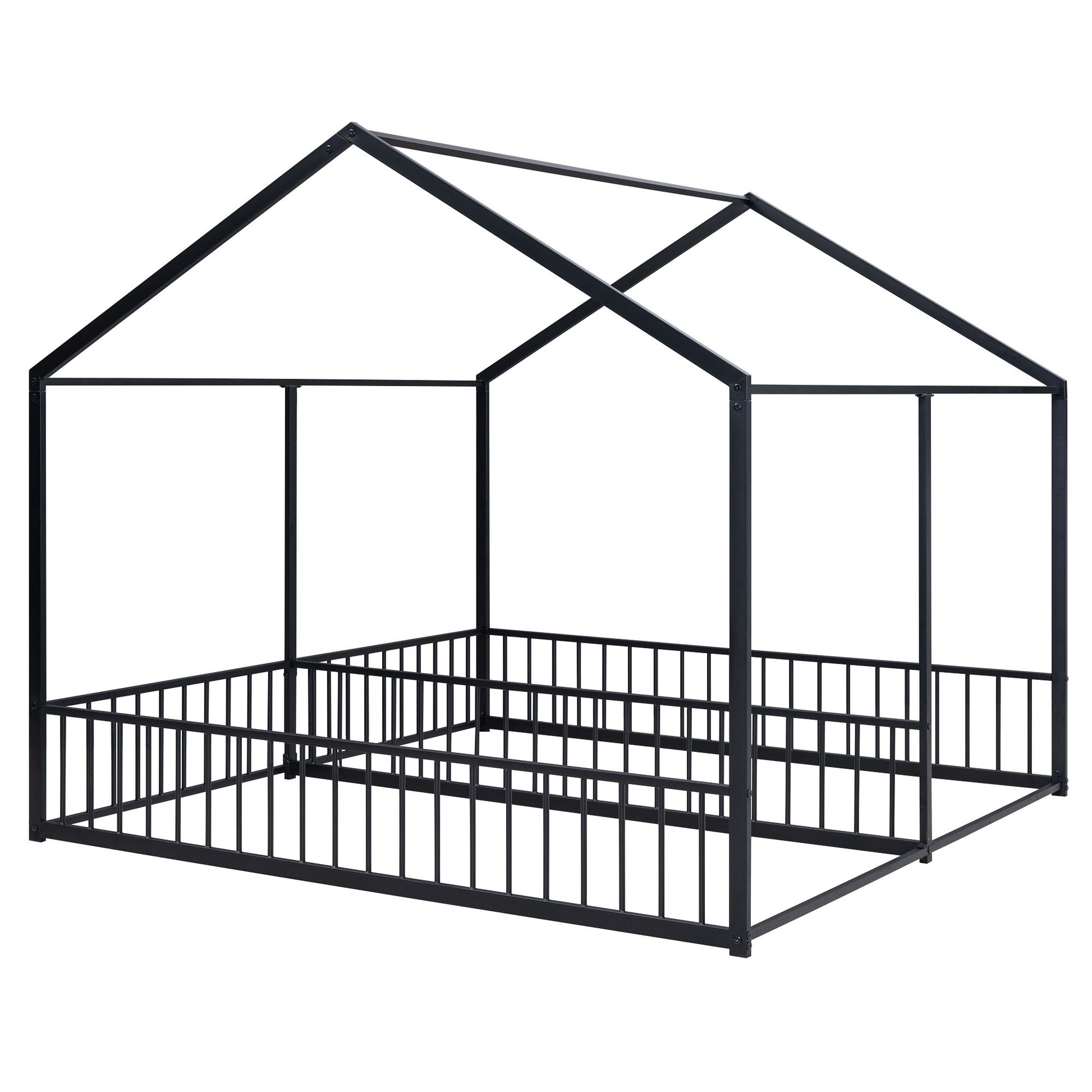 Metal Twin Size House Platform Beds, Two Shared Beds, Black image 7