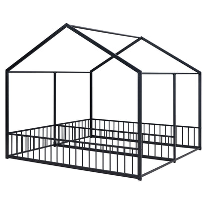 Metal Twin Size House Platform Beds, Two Shared Beds, Black image 7