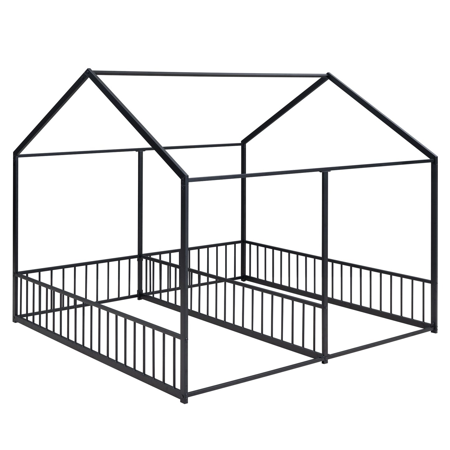 Metal Twin Size House Platform Beds, Two Shared Beds, Black image 9