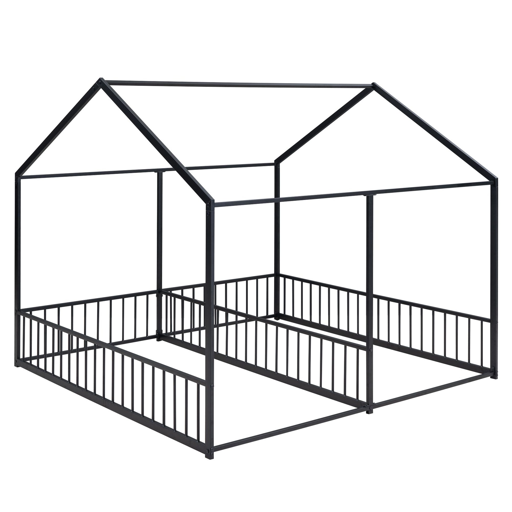 Metal Twin Size House Platform Beds, Two Shared Beds, Black image 9