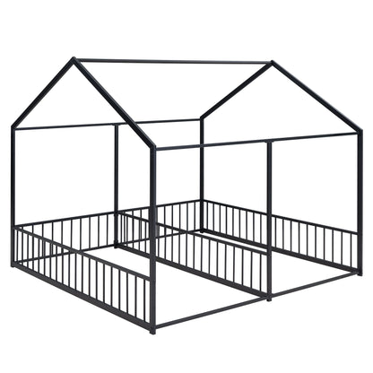 Metal Twin Size House Platform Beds, Two Shared Beds, Black image 9