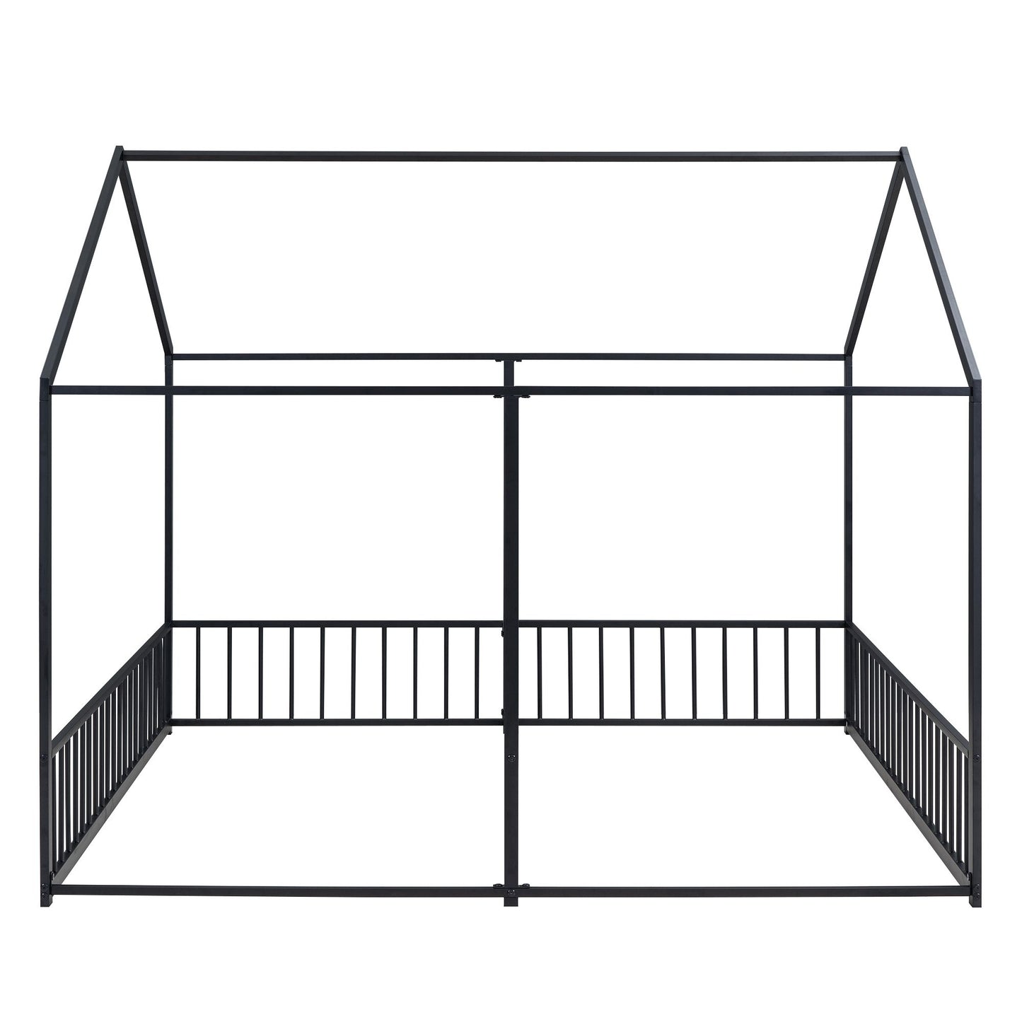 Metal Twin Size House Platform Beds, Two Shared Beds, Black image 10