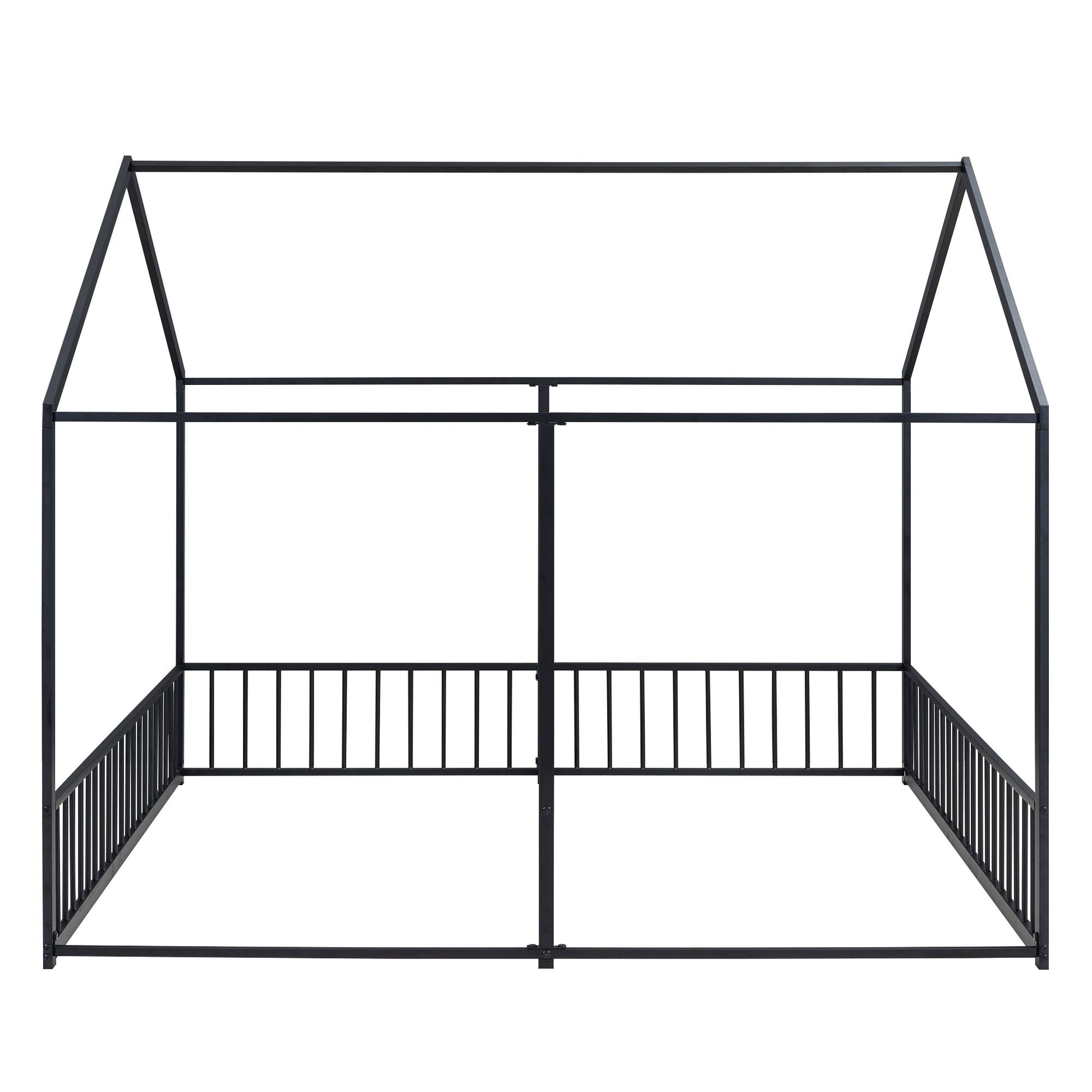 Metal Twin Size House Platform Beds, Two Shared Beds, Black image 10