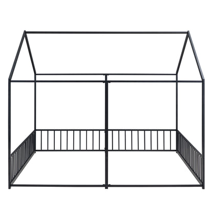 Metal Twin Size House Platform Beds, Two Shared Beds, Black image 10