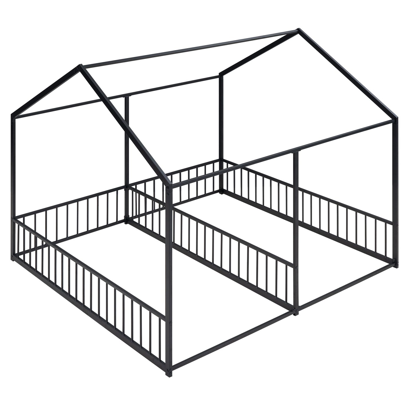 Metal Twin Size House Platform Beds, Two Shared Beds, Black image 8