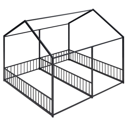 Metal Twin Size House Platform Beds, Two Shared Beds, Black image 8