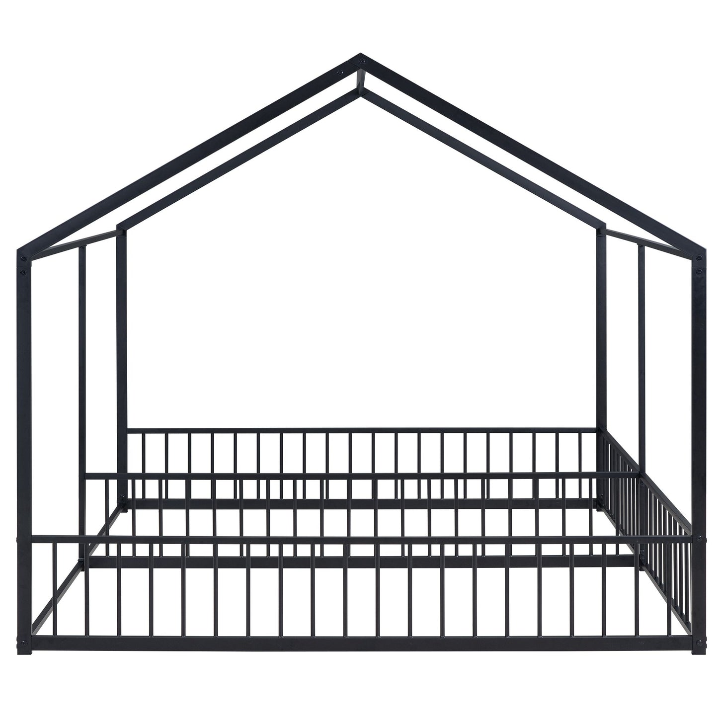 Metal Twin Size House Platform Beds, Two Shared Beds, Black image 12