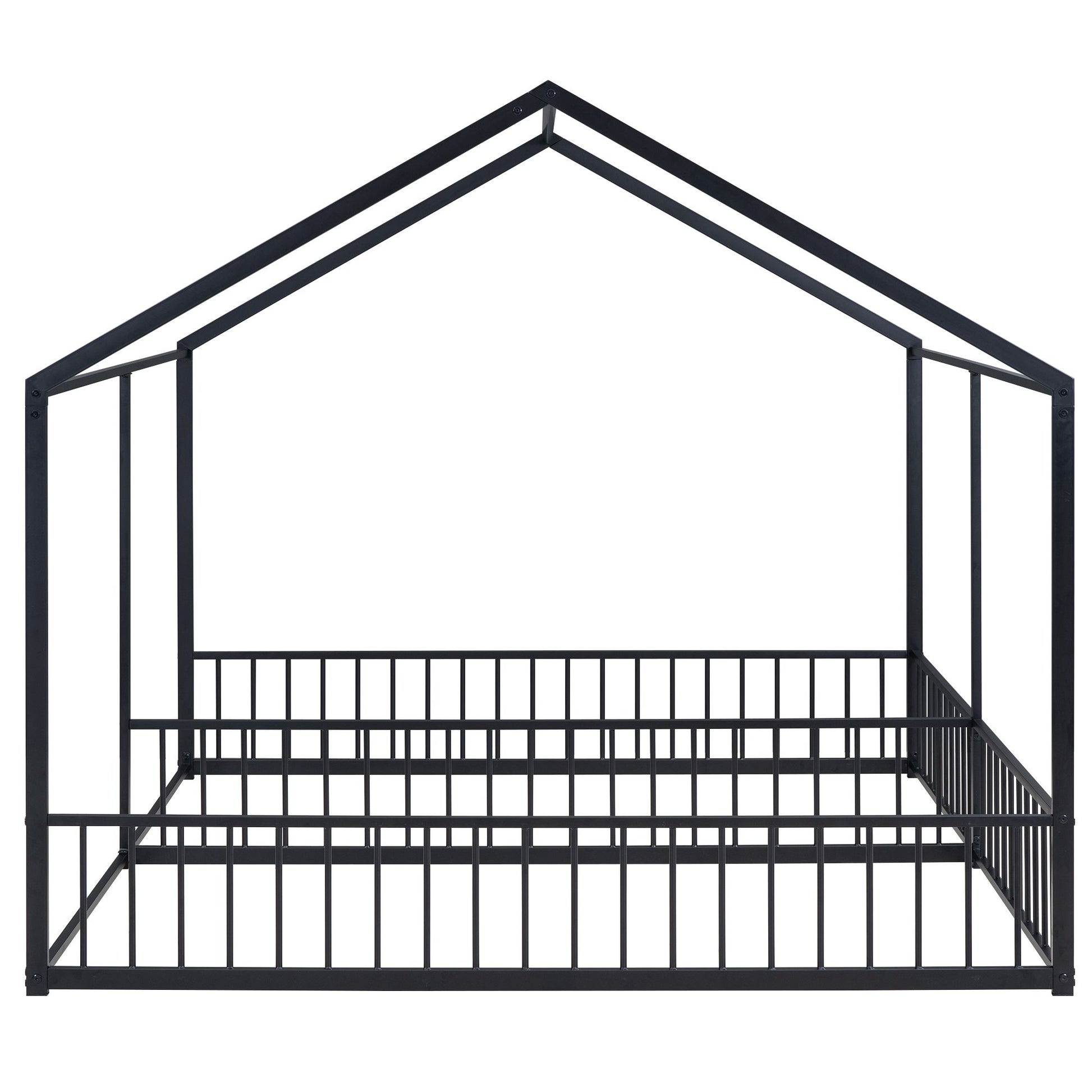 Metal Twin Size House Platform Beds, Two Shared Beds, Black image 12