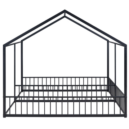 Metal Twin Size House Platform Beds, Two Shared Beds, Black image 12