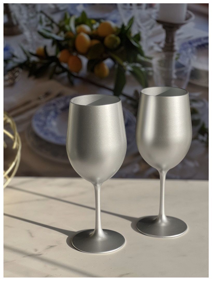 Metallic Silver Color Plastic Wine Glasses Set of 4 (12oz), BPA Free Acrylic Wine Glass Set, Unbreakable Red Wine Glasse image 4