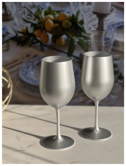 Metallic Silver Color Plastic Wine Glasses Set of 4 (12oz), BPA Free Acrylic Wine Glass Set, Unbreakable Red Wine Glasse image 4