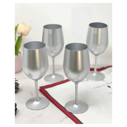 Metallic Silver Color Plastic Wine Glasses Set of 4 (12oz), BPA Free Acrylic Wine Glass Set, Unbreakable Red Wine Glasse image 2