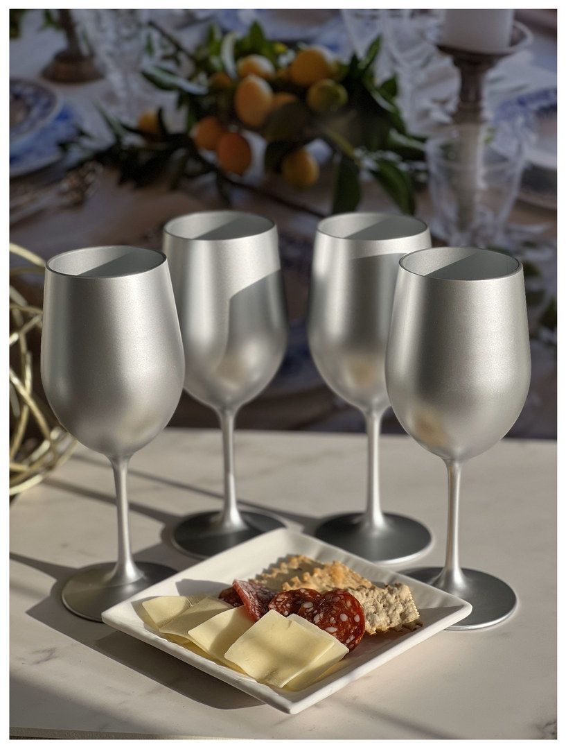 Metallic Silver Color Plastic Wine Glasses Set of 4 (12oz), BPA Free Acrylic Wine Glass Set, Unbreakable Red Wine Glasse image 5