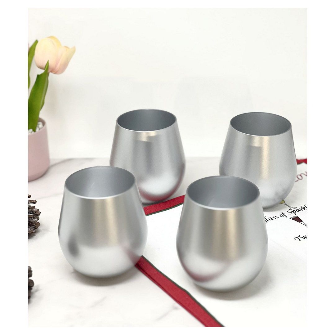 Metallic Silver Color Plastic Wine Glasses Set of 4 (18oz), BPA Free Acrylic Wine Glass Set, Unbreakable Red Wine Glasse image 2