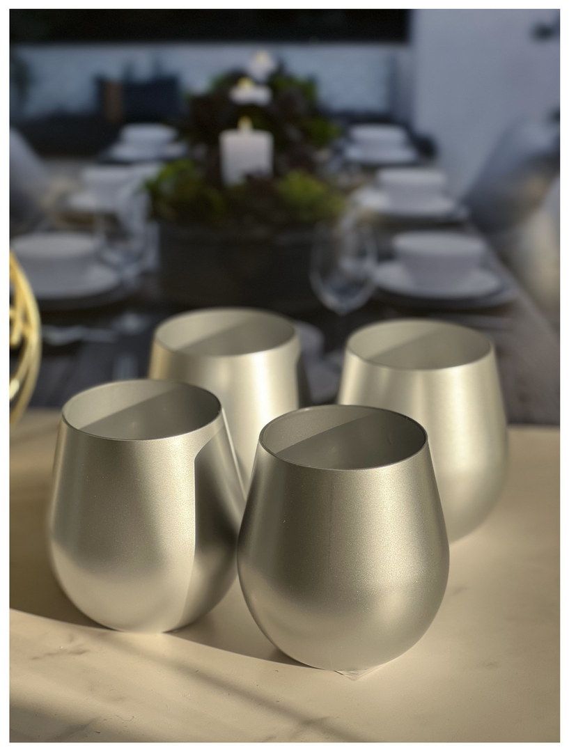 Metallic Silver Color Plastic Wine Glasses Set of 4 (18oz), BPA Free Acrylic Wine Glass Set, Unbreakable Red Wine Glasse image 5