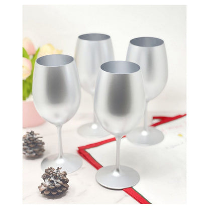 Metallic Silver Color Plastic Wine Glasses Set of 4 (20oz), BPA Free Acrylic Wine Glass Set, Unbreakable Red Wine Glasse image 2