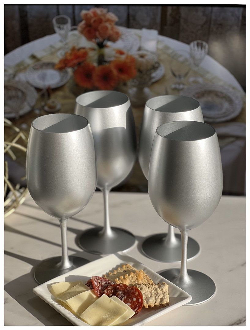 Metallic Silver Color Plastic Wine Glasses Set of 4 (20oz), BPA Free Acrylic Wine Glass Set, Unbreakable Red Wine Glasse image 5
