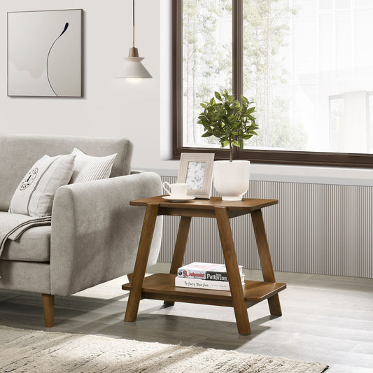 Metz Mid-Century Modern Wood Shelf End Table Walnut Finish - Front View