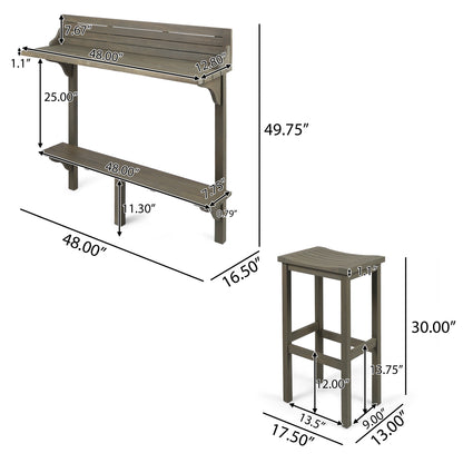 3-Piece Balcony Bar Set with Bottom Shelf Table and 2 Stools, Grey Finish image 6