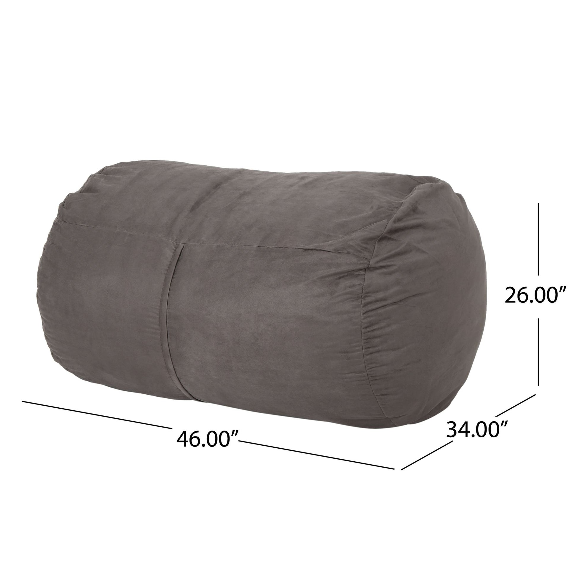 Michael 4 Foot Cylindrical Suede Bean Bag, Charcoal image 4