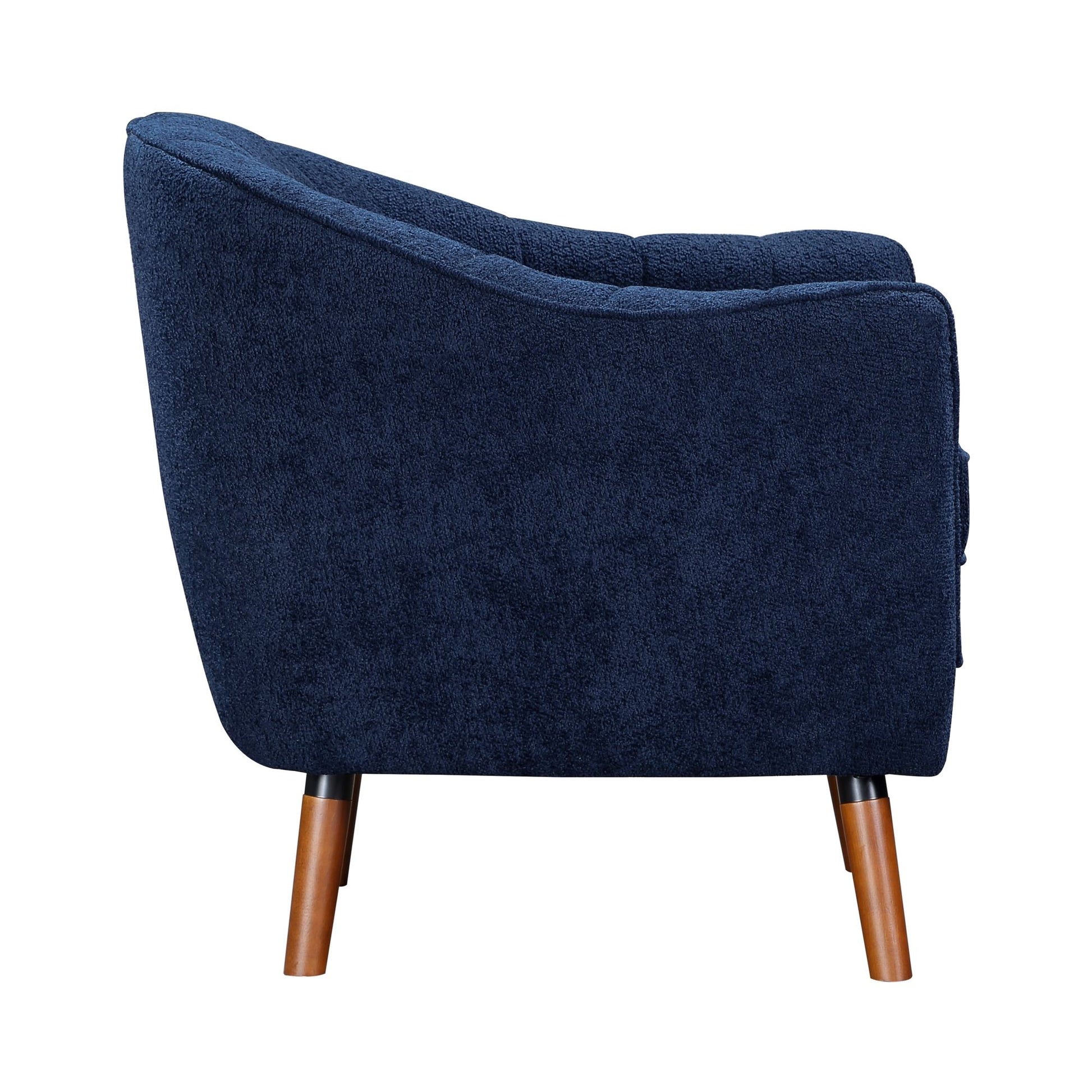 Mid-Century Modern Accent Chair 1pc Blue Chenille Fabric Upholstered Channel Stitched Back Brown Legs Solid Wood Furnitu image 5