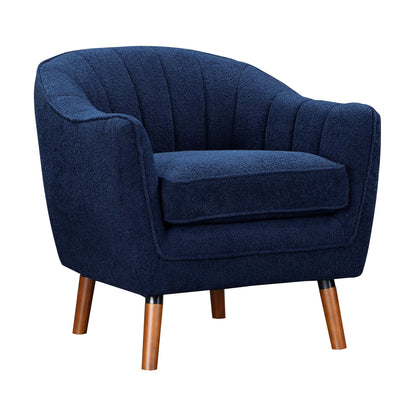 Mid-Century Modern Accent Chair 1pc Blue Chenille Fabric Upholstered Channel Stitched Back Brown Legs Solid Wood Furnitu image 3
