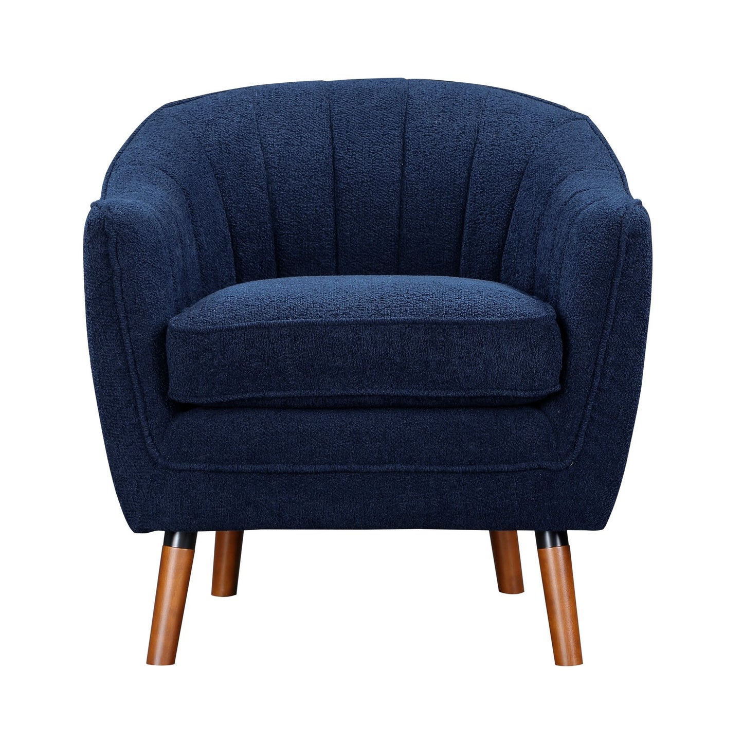 Mid-Century Modern Accent Chair 1pc Blue Chenille Fabric Upholstered Channel Stitched Back Brown Legs Solid Wood Furnitu image 2