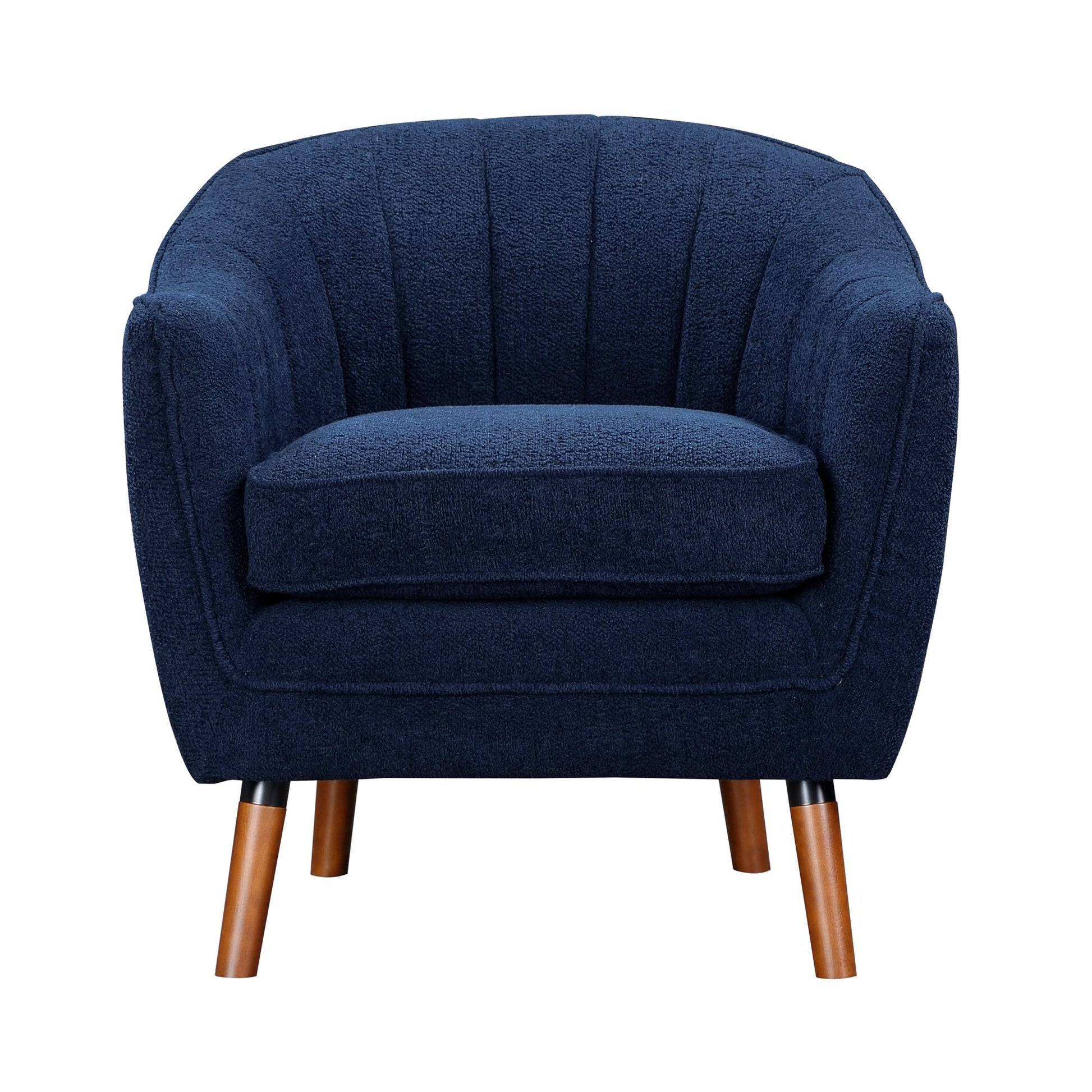 Mid-Century Modern Accent Chair 1pc Blue Chenille Fabric Upholstered Channel Stitched Back Brown Legs Solid Wood Furnitu image 2