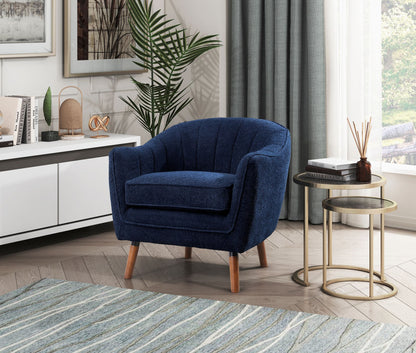 Mid-Century Modern Accent Chair 1pc Blue Chenille Fabric Upholstered Channel Stitched Back Brown Legs Solid Wood Furnitu image 1