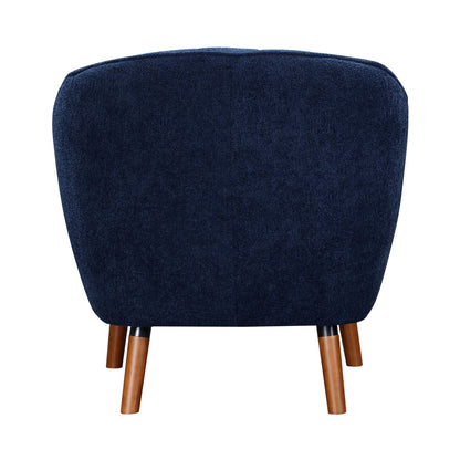 Mid-Century Modern Accent Chair 1pc Blue Chenille Fabric Upholstered Channel Stitched Back Brown Legs Solid Wood Furnitu image 6