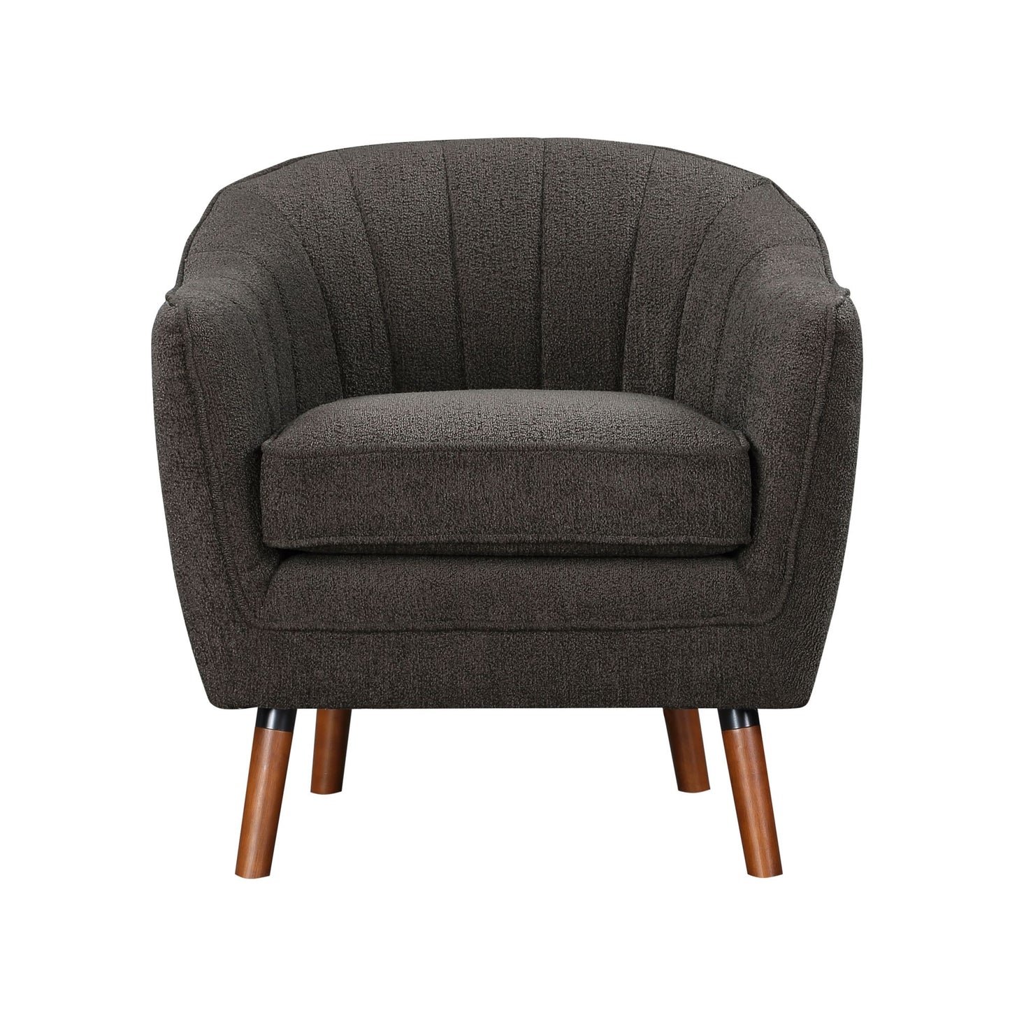 Mid-Century Modern Accent Chair 1pc Charcoal Hued Chenille Fabric Upholstered Channel Stitched Back Brown Legs Solid Woo image 2
