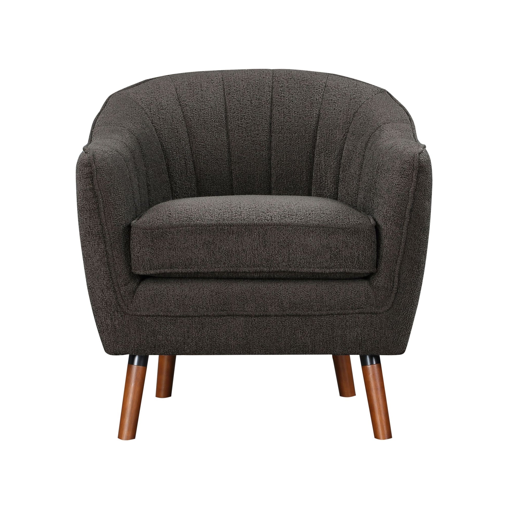 Mid-Century Modern Accent Chair 1pc Charcoal Hued Chenille Fabric Upholstered Channel Stitched Back Brown Legs Solid Woo image 2