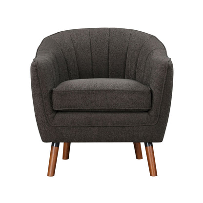 Mid-Century Modern Accent Chair 1pc Charcoal Hued Chenille Fabric Upholstered Channel Stitched Back Brown Legs Solid Woo image 2