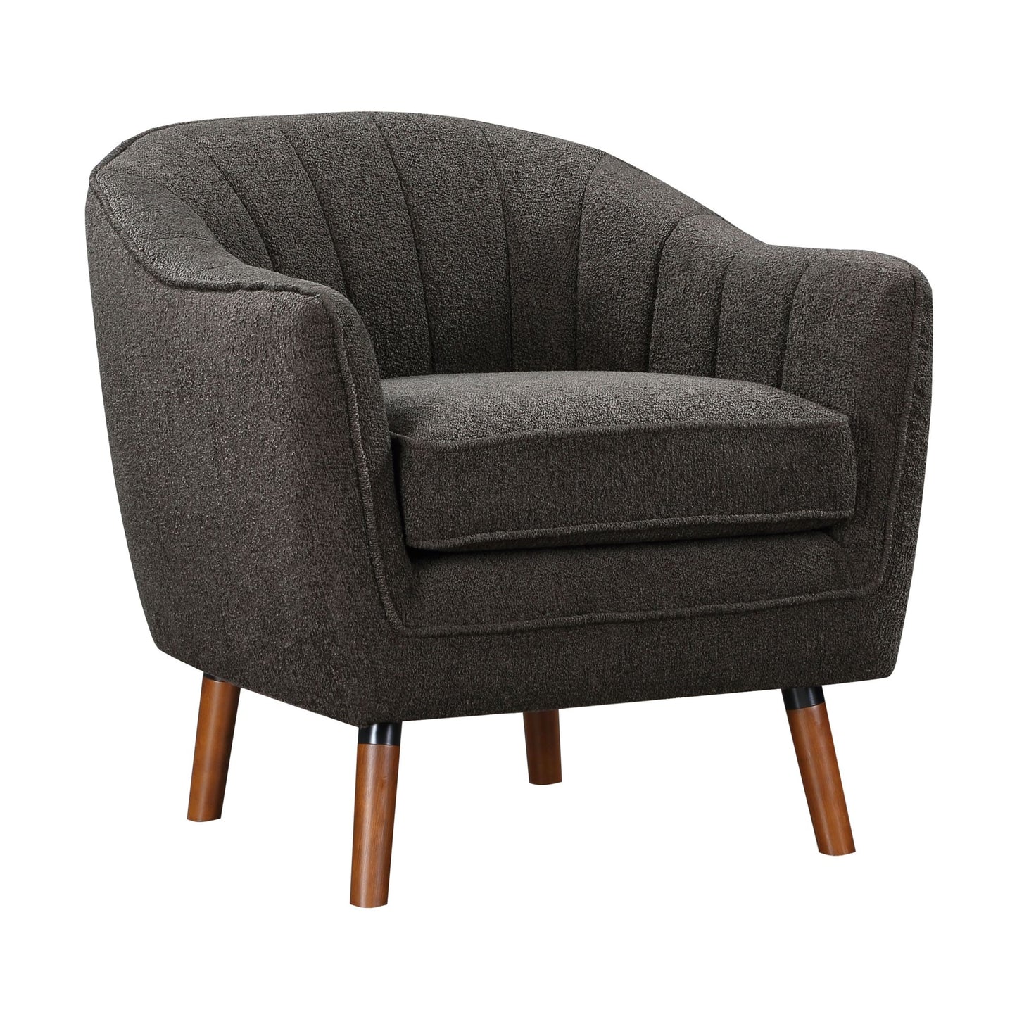 Mid-Century Modern Accent Chair 1pc Charcoal Hued Chenille Fabric Upholstered Channel Stitched Back Brown Legs Solid Woo image 3