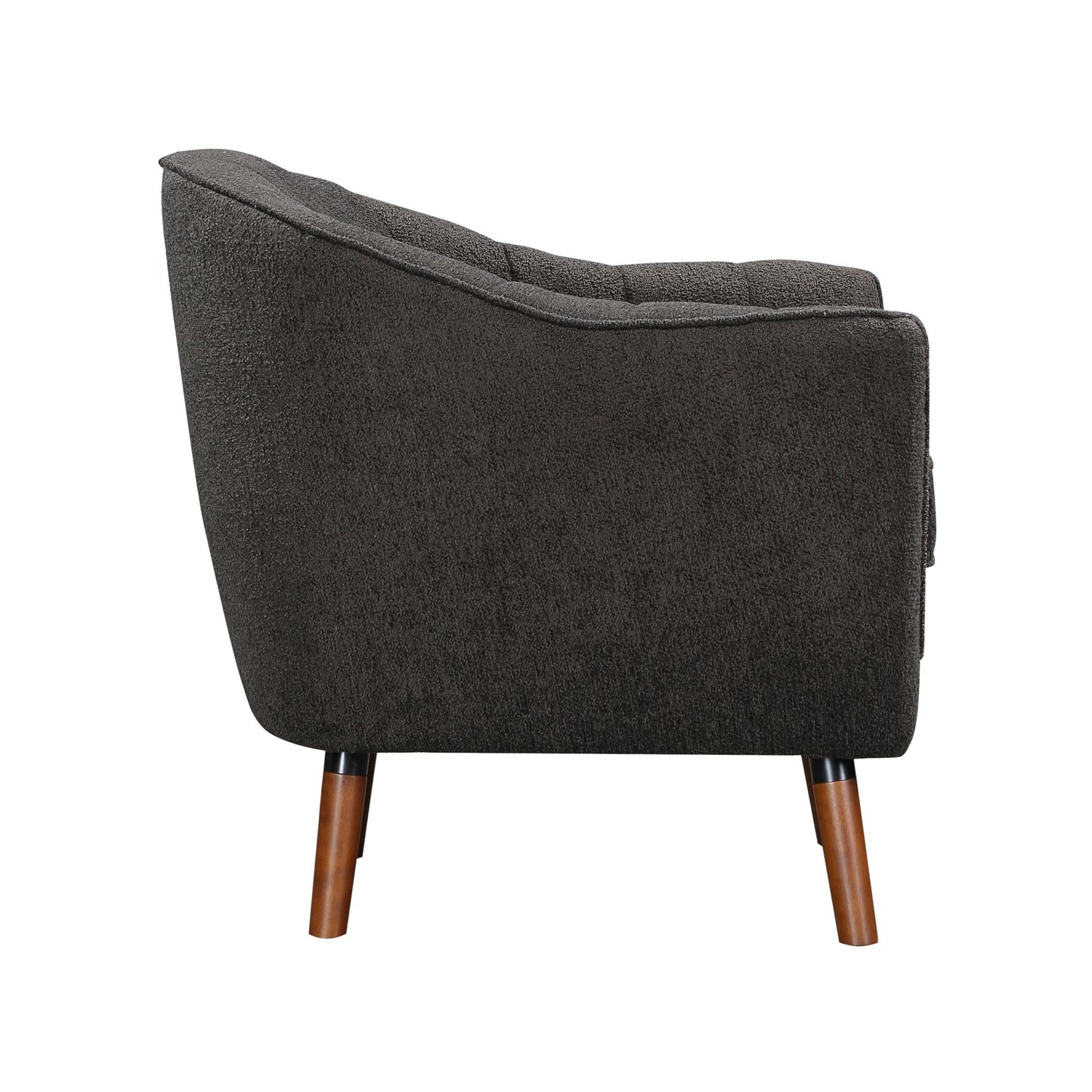 Mid-Century Modern Accent Chair 1pc Charcoal Hued Chenille Fabric Upholstered Channel Stitched Back Brown Legs Solid Woo image 5