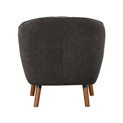 Mid-Century Modern Accent Chair 1pc Charcoal Hued Chenille Fabric Upholstered Channel Stitched Back Brown Legs Solid Woo image 6