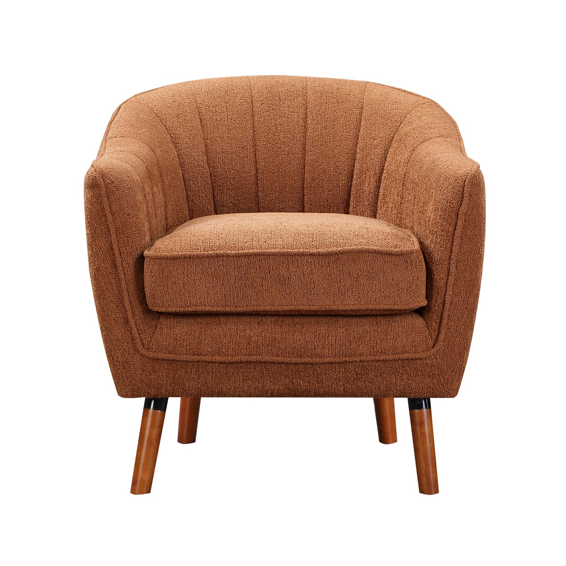 Mid-Century Modern Accent Chair 1pc Rust-hued Chenille Fabric Upholstered Channel Stitched Back Brown Legs Solid Wood Fu image 2