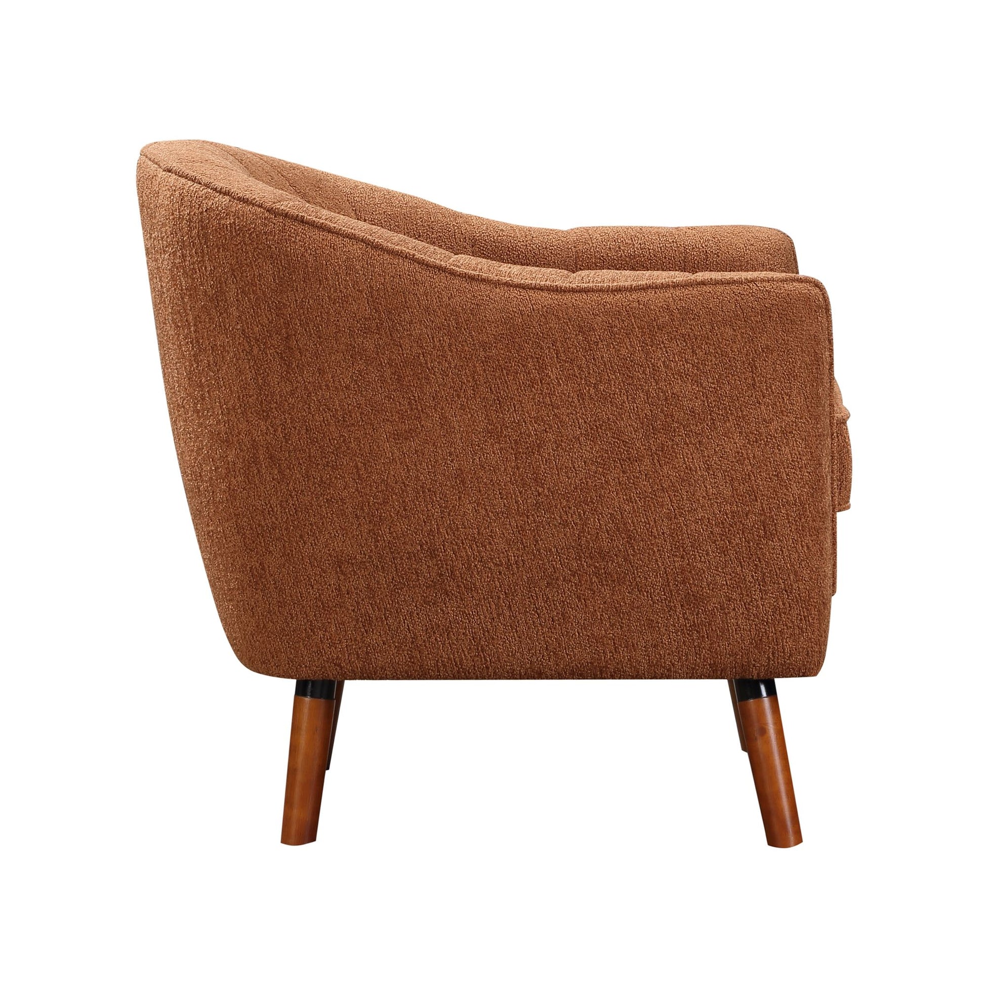 Mid-Century Modern Accent Chair 1pc Rust-hued Chenille Fabric Upholstered Channel Stitched Back Brown Legs Solid Wood Fu image 5