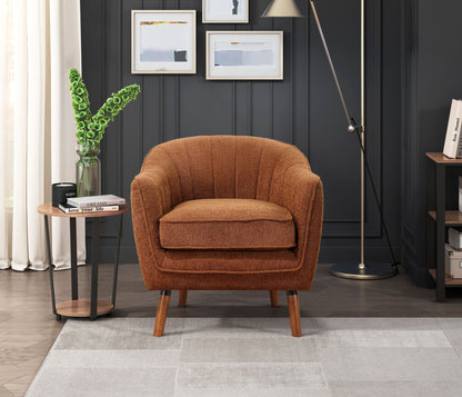 Mid-Century Modern Accent Chair 1pc Rust-hued Chenille Fabric Upholstered Channel Stitched Back Brown Legs Solid Wood Fu image 1