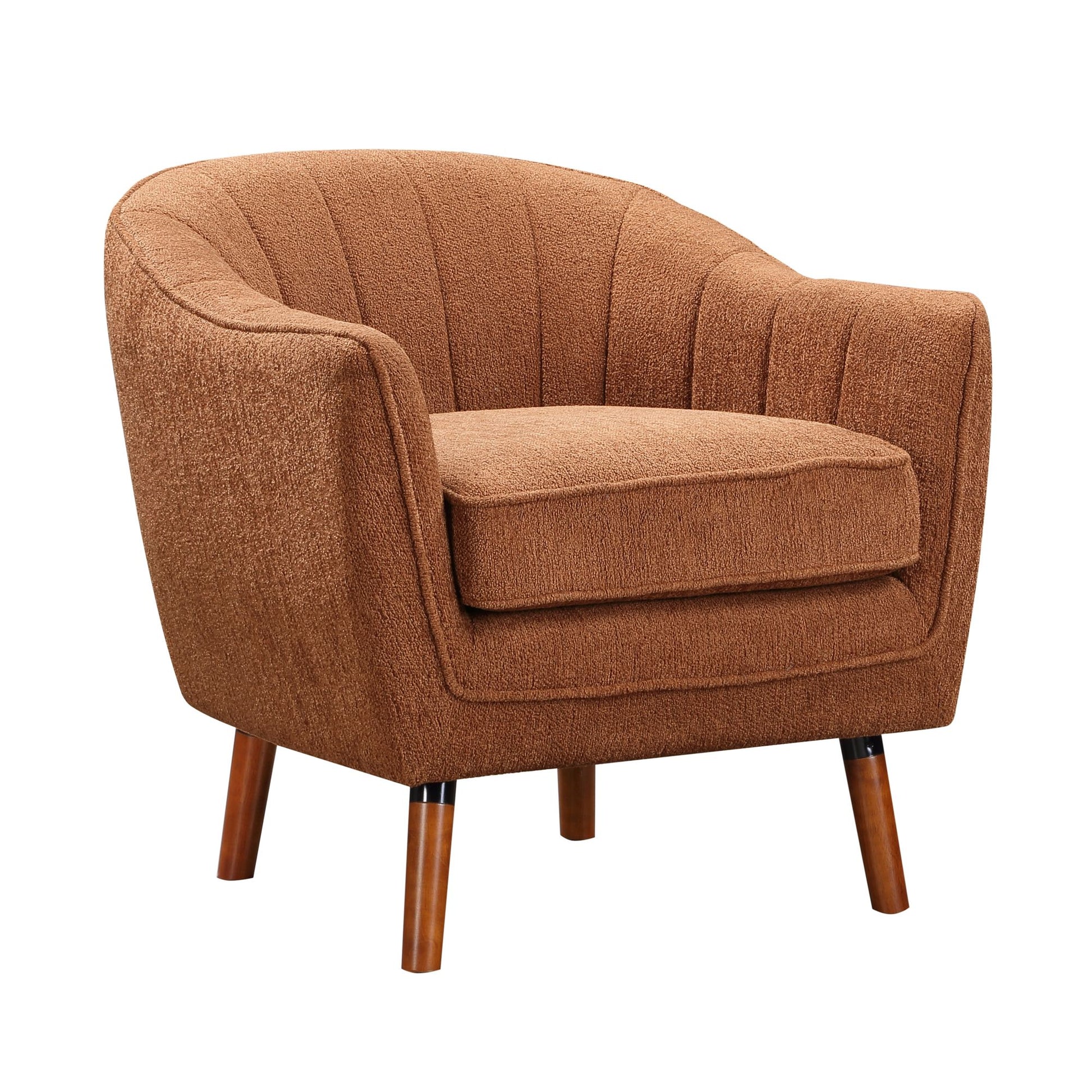 Mid-Century Modern Accent Chair 1pc Rust-hued Chenille Fabric Upholstered Channel Stitched Back Brown Legs Solid Wood Fu image 3