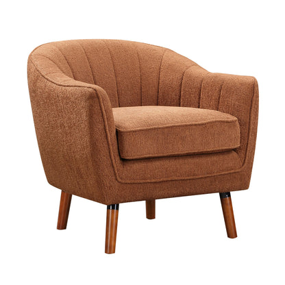 Mid-Century Modern Accent Chair 1pc Rust-hued Chenille Fabric Upholstered Channel Stitched Back Brown Legs Solid Wood Fu image 3