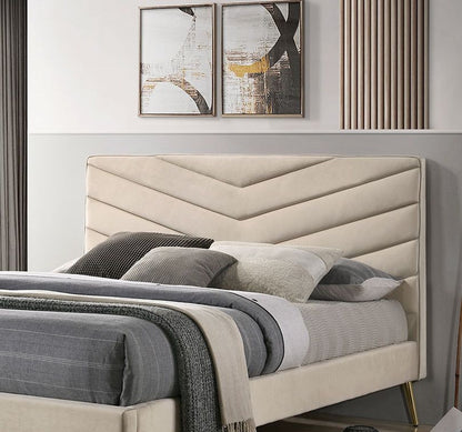 Mid-century Modern Beige Flannelette Chevron Tufted Design 1pc Eastern King Size Bed Padded Headboard Bedroom Furniture image 6